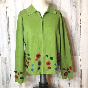 Acorn Green Embellished Zip Sweater